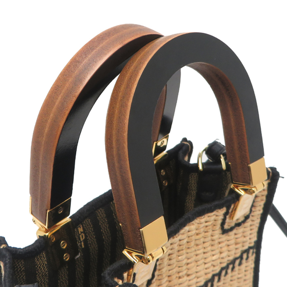 Fendi Sunshine Shopper Mini Women's Shoulder Bag 8BS051 Raffia Beige - Picture 5 of 10